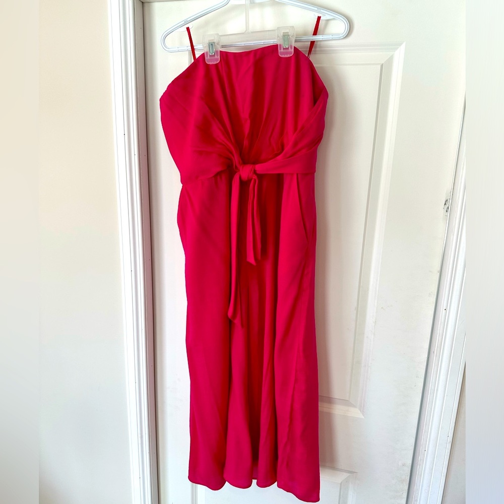 Hot Pink Strapless Jumpsuit with pockets. Size 14 or Large. Made by Mauve.